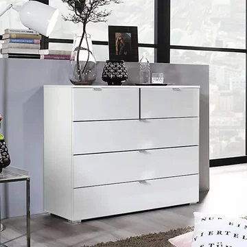 Erimo chest - 3+2 drawer - alpine white & crystal white glass