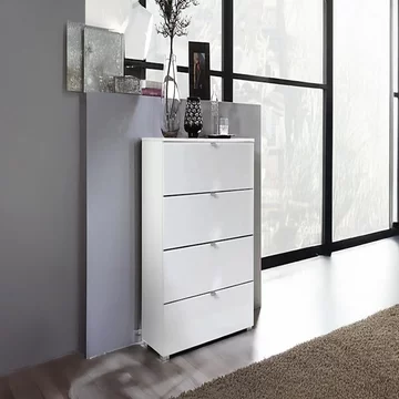 Erimo narrow chest - 4 drawer - alpine white & crystal white glass