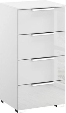 Miramar narrow chest - 4 drawer - alpine white & crystal white glass