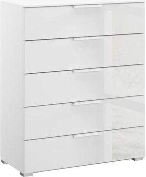 Skat meridian chest - 5 drawer - alpine white & crystal white glass