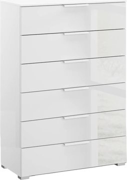 Skat meridian chest - 6 drawer - alpine white & crystal white glass