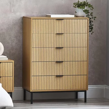 Sia chest - 5 drawer - ribbed - oak