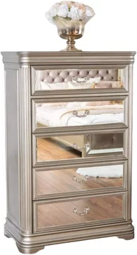 Jessica 5 drawer tall chest - champagne mirrored