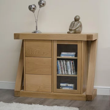 Z designer glazed chest - 1 door - 3 drawer - oak