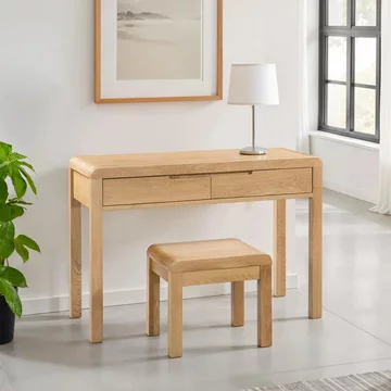 Curve dressing table with stool - 2 drawer - oak