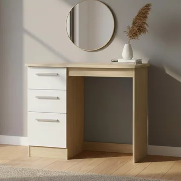 Knightsbridge dressing table - single - 3 drawer - white gloss and light oak