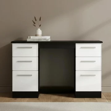 Knightsbridge dressing table - double - 6 drawer - white gloss and black