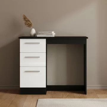 Knightsbridge dressing table - single - 3 drawer - white gloss and black