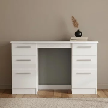 Knightsbridge dressing table - double - 6 drawer - white gloss