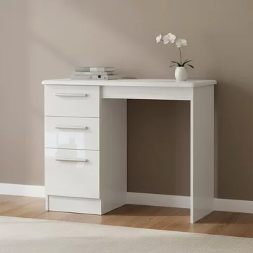 Knightsbridge dressing table - single - 3 drawer - white gloss