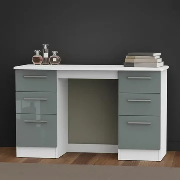 Knightsbridge dressing table - double - 6 drawer - grey gloss and white