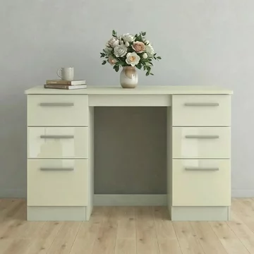 Knightsbridge dressing table - 6 drawer - double - cream gloss