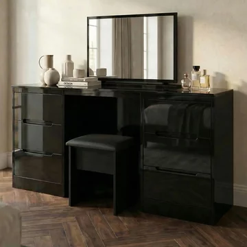 Monaco dressing table - double - 6 drawer - black gloss
