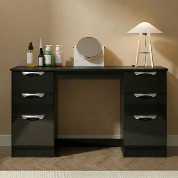 Camden dressing table - 6 drawer - double - black gloss