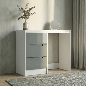 Monaco dressing table - single - 3 drawer - grey gloss and white