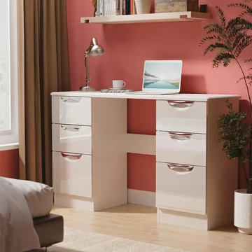 Camden dressing table - 6 drawer - double - gloss cashmere
