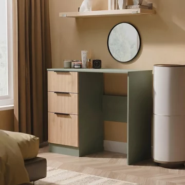 Java fluted dressing table - 3 drawer - single - natural and reed green