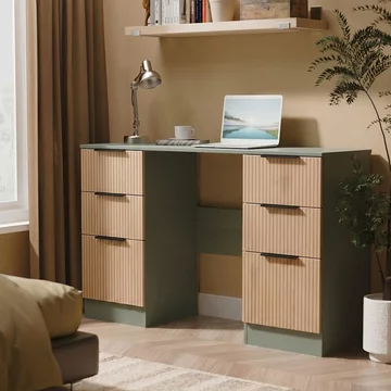 Java fluted dressing table - 6 drawer - double - natural and reed green