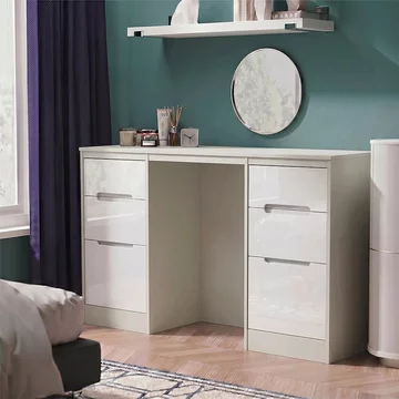 Monaco dressing table - double - 6 drawer - white gloss and cashmere