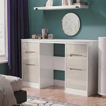 Monaco dressing table - double - 6 drawer - cashmere gloss and white