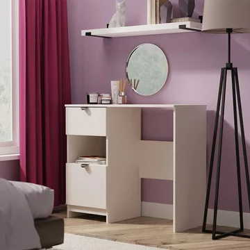 Bora dressing table - 2 drawer - open shelf - single - kashmir matt