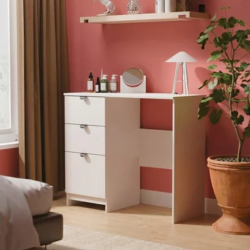 Bora dressing table - 3 drawer - open shelf - single - kashmir matt