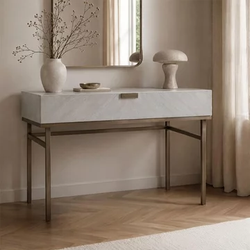 Lilly dressing table - 1 drawer - chevron - soft grey and bronze - wood and metal
