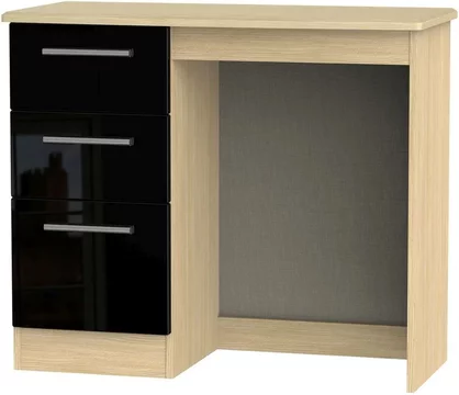 Knightsbridge single dressing table - 3 drawer - black gloss and light oak