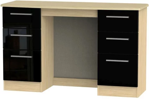 Knightsbridge double dressing table - 6 drawer - black gloss and light oak