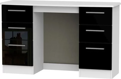 Knightsbridge dressing table - 6 drawer - double - black gloss and white