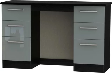 Knightsbridge dressing table - double - 6 drawer - grey gloss and black
