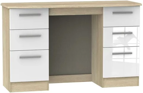 Knightsbridge dressing table - double - 6 drawer - white gloss and oak
