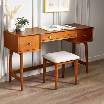 Lowry dressing table with stool - 3 drawer - cherry wood - retro style