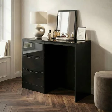 Monaco dressing table - single - 3 drawer - black gloss