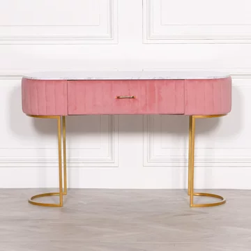 Upholstered dressing table - pink velvet - curved - 1 drawer
