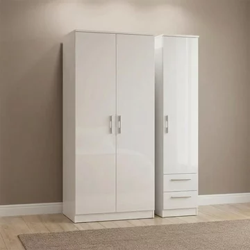 Knightsbridge wardrobe - 3 door - rhf 2 drawer - triple - white gloss