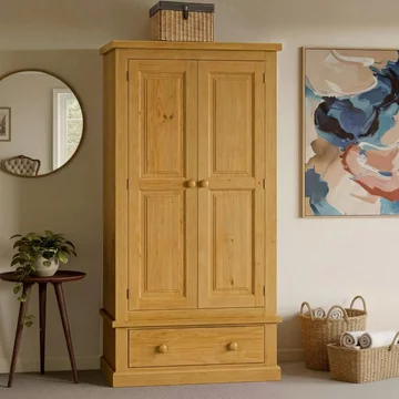 Churchill waxed pine 2 door 1 drawer double wardrobe