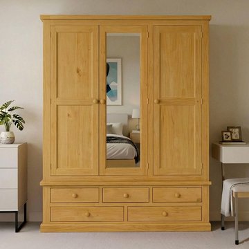 Churchill waxed pine 3 door combi wardrobe