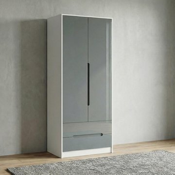 Monaco wardrobe - 2 door - 2 drawer - tall - grey gloss and white