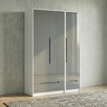Monaco wardrobe - 3 door - 4 drawer - tall - triple - grey gloss and white