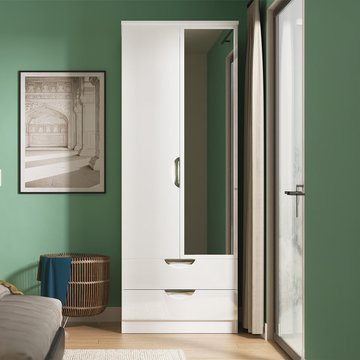 Camden wardrobe - 2 door tall combi with 1 mirror - white gloss