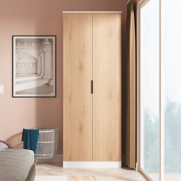 Java fluted wardrobe - 2 door - tall robe - natural and white