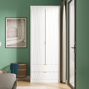 Diamond tall wardrobe - 2 door - 2 drawer - white