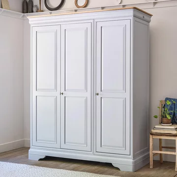 Chantilly wardrobe - 3 door - 3 drawer - grey painted - wood