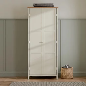 Coxmoor wardrobe - 2 door - ivory painted - oak top