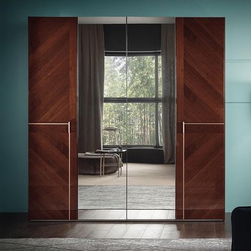 Bellagio wardobe - 4 door 2 mirror - high gloss walnut - wooden