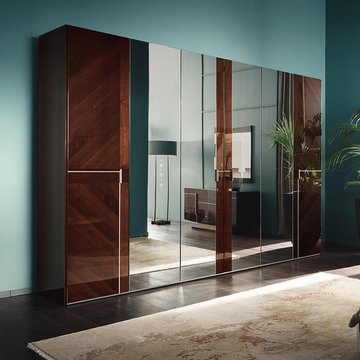 Bellagio wardobe - 6 door 4 mirror - high gloss walnut - wooden
