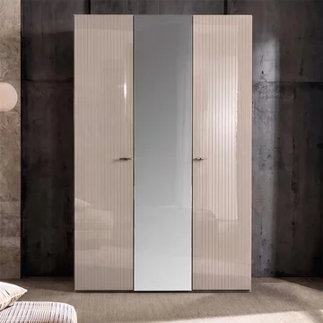 Claire fluted wardrobe - 3 door 1 mirror - pearl line eco veneer high gloss