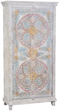 Edgard wardrobe - 2 door - white carved - mango wood