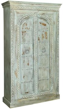 Flourtown wardrobe - 2 door - watergreen carved - mango wood